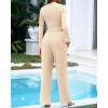 imageBTFBM Casual 2 Piece Sets For Women Fall Outfits 2025 Ribbed Long Sleeve Crop Top Wide Leg Pants Matching Lounge SetBeige