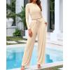 imageBTFBM Casual 2 Piece Sets For Women Fall Outfits 2025 Ribbed Long Sleeve Crop Top Wide Leg Pants Matching Lounge SetBeige