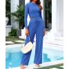 imageBTFBM Casual 2 Piece Sets For Women Fall Outfits 2025 Ribbed Long Sleeve Crop Top Wide Leg Pants Matching Lounge SetBlue