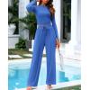imageBTFBM Casual 2 Piece Sets For Women Fall Outfits 2025 Ribbed Long Sleeve Crop Top Wide Leg Pants Matching Lounge SetBlue