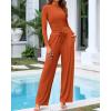 imageBTFBM Casual 2 Piece Sets For Women Fall Outfits 2025 Ribbed Long Sleeve Crop Top Wide Leg Pants Matching Lounge SetBrick Red