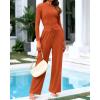 imageBTFBM Casual 2 Piece Sets For Women Fall Outfits 2025 Ribbed Long Sleeve Crop Top Wide Leg Pants Matching Lounge SetBrick Red