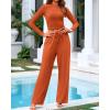 imageBTFBM Casual 2 Piece Sets For Women Fall Outfits 2025 Ribbed Long Sleeve Crop Top Wide Leg Pants Matching Lounge SetBrick Red