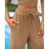 imageBTFBM Casual 2 Piece Sets For Women Fall Outfits 2025 Ribbed Long Sleeve Crop Top Wide Leg Pants Matching Lounge SetCamel