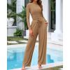 imageBTFBM Casual 2 Piece Sets For Women Fall Outfits 2025 Ribbed Long Sleeve Crop Top Wide Leg Pants Matching Lounge SetCamel
