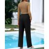 imageBTFBM Casual 2 Piece Sets For Women Fall Outfits 2025 Ribbed Long Sleeve Crop Top Wide Leg Pants Matching Lounge SetCamel Black