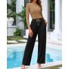 imageBTFBM Casual 2 Piece Sets For Women Fall Outfits 2025 Ribbed Long Sleeve Crop Top Wide Leg Pants Matching Lounge SetCamel Black