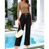 imageBTFBM Casual 2 Piece Sets For Women Fall Outfits 2025 Ribbed Long Sleeve Crop Top Wide Leg Pants Matching Lounge SetCamel Black