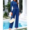 imageBTFBM Casual 2 Piece Sets For Women Fall Outfits 2025 Ribbed Long Sleeve Crop Top Wide Leg Pants Matching Lounge SetDark Blue