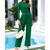 imageBTFBM Casual 2 Piece Sets For Women Fall Outfits 2025 Ribbed Long Sleeve Crop Top Wide Leg Pants Matching Lounge SetDark Green