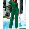 imageBTFBM Casual 2 Piece Sets For Women Fall Outfits 2025 Ribbed Long Sleeve Crop Top Wide Leg Pants Matching Lounge SetDark Green