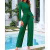 imageBTFBM Casual 2 Piece Sets For Women Fall Outfits 2025 Ribbed Long Sleeve Crop Top Wide Leg Pants Matching Lounge SetDark Green