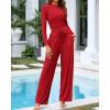 imageBTFBM Casual 2 Piece Sets For Women Fall Outfits 2025 Ribbed Long Sleeve Crop Top Wide Leg Pants Matching Lounge SetFiery Red