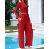 imageBTFBM Casual 2 Piece Sets For Women Fall Outfits 2025 Ribbed Long Sleeve Crop Top Wide Leg Pants Matching Lounge SetFiery Red