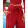 imageBTFBM Casual 2 Piece Sets For Women Fall Outfits 2025 Ribbed Long Sleeve Crop Top Wide Leg Pants Matching Lounge SetFiery Red