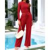 imageBTFBM Casual 2 Piece Sets For Women Fall Outfits 2025 Ribbed Long Sleeve Crop Top Wide Leg Pants Matching Lounge SetFiery Red