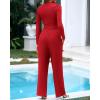 imageBTFBM Casual 2 Piece Sets For Women Fall Outfits 2025 Ribbed Long Sleeve Crop Top Wide Leg Pants Matching Lounge SetFiery Red