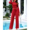 imageBTFBM Casual 2 Piece Sets For Women Fall Outfits 2025 Ribbed Long Sleeve Crop Top Wide Leg Pants Matching Lounge SetFiery Red
