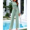 imageBTFBM Casual 2 Piece Sets For Women Fall Outfits 2025 Ribbed Long Sleeve Crop Top Wide Leg Pants Matching Lounge SetFruit Green