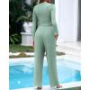 imageBTFBM Casual 2 Piece Sets For Women Fall Outfits 2025 Ribbed Long Sleeve Crop Top Wide Leg Pants Matching Lounge SetFruit Green