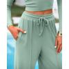 imageBTFBM Casual 2 Piece Sets For Women Fall Outfits 2025 Ribbed Long Sleeve Crop Top Wide Leg Pants Matching Lounge SetFruit Green