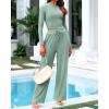 imageBTFBM Casual 2 Piece Sets For Women Fall Outfits 2025 Ribbed Long Sleeve Crop Top Wide Leg Pants Matching Lounge SetFruit Green