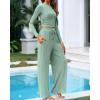 imageBTFBM Casual 2 Piece Sets For Women Fall Outfits 2025 Ribbed Long Sleeve Crop Top Wide Leg Pants Matching Lounge SetFruit Green