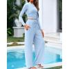 imageBTFBM Casual 2 Piece Sets For Women Fall Outfits 2025 Ribbed Long Sleeve Crop Top Wide Leg Pants Matching Lounge SetLight Blue