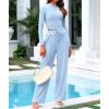 imageBTFBM Casual 2 Piece Sets For Women Fall Outfits 2025 Ribbed Long Sleeve Crop Top Wide Leg Pants Matching Lounge SetLight Blue