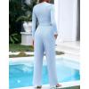imageBTFBM Casual 2 Piece Sets For Women Fall Outfits 2025 Ribbed Long Sleeve Crop Top Wide Leg Pants Matching Lounge SetLight Blue
