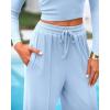 imageBTFBM Casual 2 Piece Sets For Women Fall Outfits 2025 Ribbed Long Sleeve Crop Top Wide Leg Pants Matching Lounge SetLight Blue