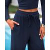 imageBTFBM Casual 2 Piece Sets For Women Fall Outfits 2025 Ribbed Long Sleeve Crop Top Wide Leg Pants Matching Lounge SetNavy
