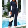 imageBTFBM Casual 2 Piece Sets For Women Fall Outfits 2025 Ribbed Long Sleeve Crop Top Wide Leg Pants Matching Lounge SetNavy