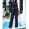 imageBTFBM Casual 2 Piece Sets For Women Fall Outfits 2025 Ribbed Long Sleeve Crop Top Wide Leg Pants Matching Lounge SetNavy