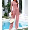 imageBTFBM Casual 2 Piece Sets For Women Fall Outfits 2025 Ribbed Long Sleeve Crop Top Wide Leg Pants Matching Lounge SetPink