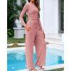 imageBTFBM Casual 2 Piece Sets For Women Fall Outfits 2025 Ribbed Long Sleeve Crop Top Wide Leg Pants Matching Lounge SetPink