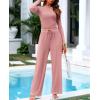 imageBTFBM Casual 2 Piece Sets For Women Fall Outfits 2025 Ribbed Long Sleeve Crop Top Wide Leg Pants Matching Lounge SetPink