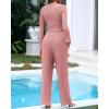 imageBTFBM Casual 2 Piece Sets For Women Fall Outfits 2025 Ribbed Long Sleeve Crop Top Wide Leg Pants Matching Lounge SetPink