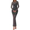 imageBTFBM Fall Dresses for Women 2025 2 Piece Set Long Sleeve Polka Dot Sexy Bodycon Mesh Dress and Slip Dress Party WeddingBig Dot Black White