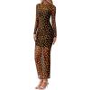 imageBTFBM Fall Dresses for Women 2025 2 Piece Set Long Sleeve Polka Dot Sexy Bodycon Mesh Dress and Slip Dress Party WeddingBig Dot Black Yellow