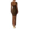 imageBTFBM Fall Dresses for Women 2025 2 Piece Set Long Sleeve Polka Dot Sexy Bodycon Mesh Dress and Slip Dress Party WeddingBig Dot Black Yellow