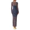 imageBTFBM Fall Dresses for Women 2025 2 Piece Set Long Sleeve Polka Dot Sexy Bodycon Mesh Dress and Slip Dress Party WeddingBig Dot Navy White