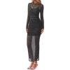 imageBTFBM Fall Dresses for Women 2025 2 Piece Set Long Sleeve Polka Dot Sexy Bodycon Mesh Dress and Slip Dress Party WeddingSmall Dot Black White