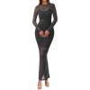 imageBTFBM Fall Dresses for Women 2025 2 Piece Set Long Sleeve Polka Dot Sexy Bodycon Mesh Dress and Slip Dress Party WeddingSmall Dot Black White