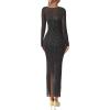 imageBTFBM Fall Dresses for Women 2025 2 Piece Set Long Sleeve Polka Dot Sexy Bodycon Mesh Dress and Slip Dress Party WeddingSmall Dot Black White