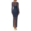imageBTFBM Fall Dresses for Women 2025 2 Piece Set Long Sleeve Polka Dot Sexy Bodycon Mesh Dress and Slip Dress Party WeddingSmall Dot Navy White