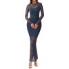 imageBTFBM Fall Dresses for Women 2025 2 Piece Set Long Sleeve Polka Dot Sexy Bodycon Mesh Dress and Slip Dress Party WeddingSmall Dot Navy White