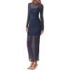 imageBTFBM Fall Dresses for Women 2025 2 Piece Set Long Sleeve Polka Dot Sexy Bodycon Mesh Dress and Slip Dress Party WeddingSmall Dot Navy White