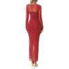 imageBTFBM Fall Dresses for Women 2025 2 Piece Set Long Sleeve Polka Dot Sexy Bodycon Mesh Dress and Slip Dress Party WeddingSmall Dot Red White