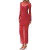 imageBTFBM Fall Dresses for Women 2025 2 Piece Set Long Sleeve Polka Dot Sexy Bodycon Mesh Dress and Slip Dress Party WeddingSmall Dot Red White